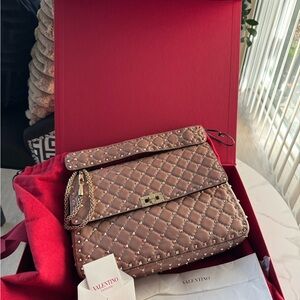 Authentic Valentino Garavani Large Quilted Studded Shoulder Bag